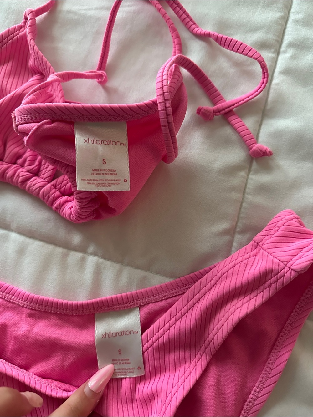 Xhilaration Pink Ribbed String Bikini Set - Picture 2 of 3